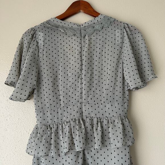 INA Dusky Blue Polka Dot Ruffle Dress Size Small - Picture 9 of 11